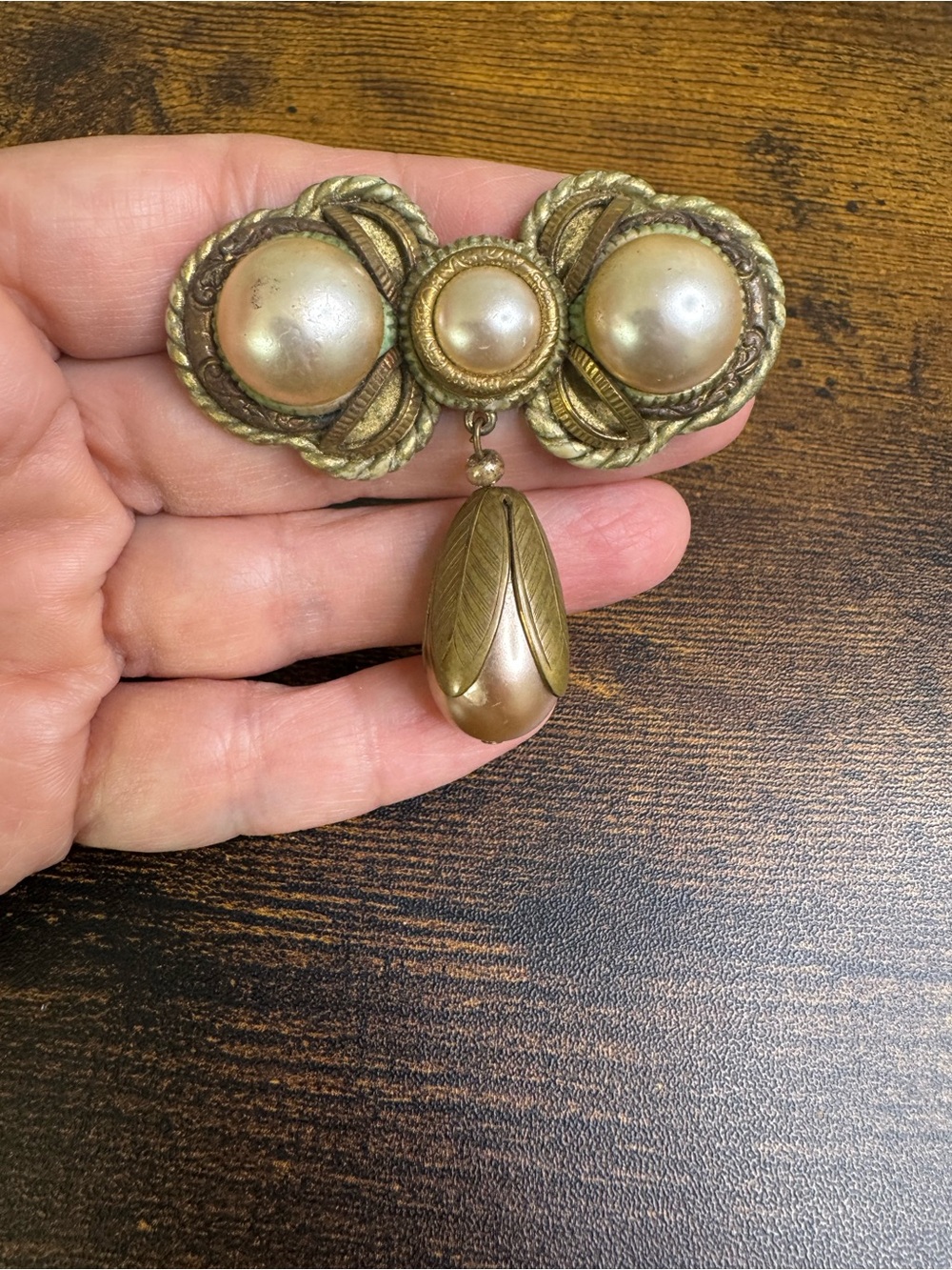 Vintage Gold Pearl Drop Brooch - Women Jewelry